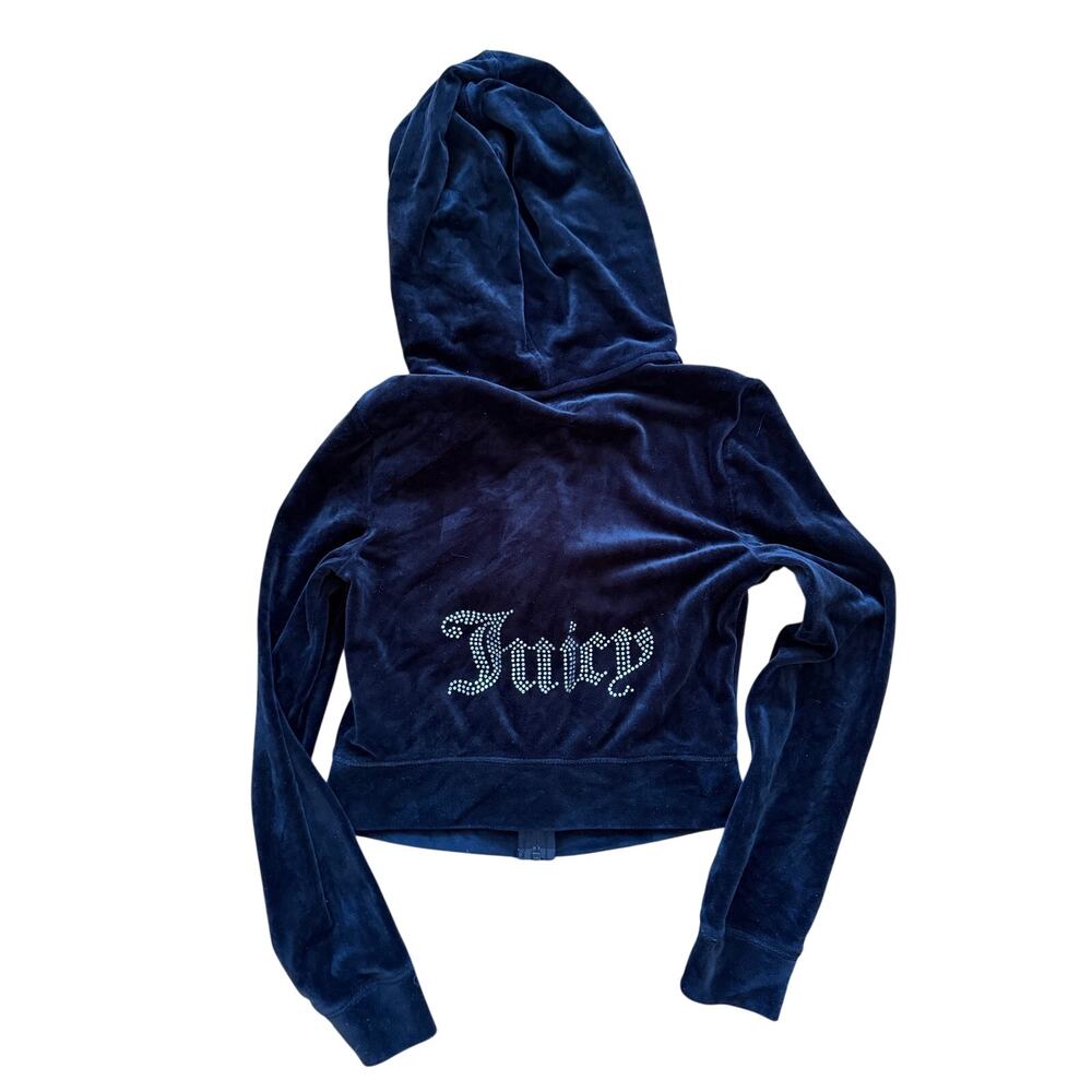 Juicy Couture Black Velour Bedazzled Embellished Hoodie Wide Leg Track Suit - Picture 3 of 10